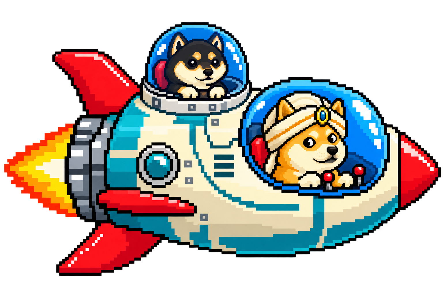 Penelope, black and tan Shiba, in the upper bubble of Sultan’s rocket